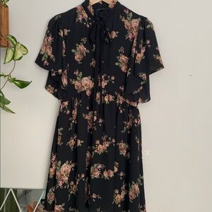 Zara Black Dress with Pink and Brown Floral Design